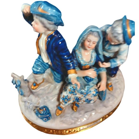 Volkstedt Sommeil Baroque Traveler Figurine Group Sculpture Cobalt Blue Gold Vtg - Picture 11 of 15
